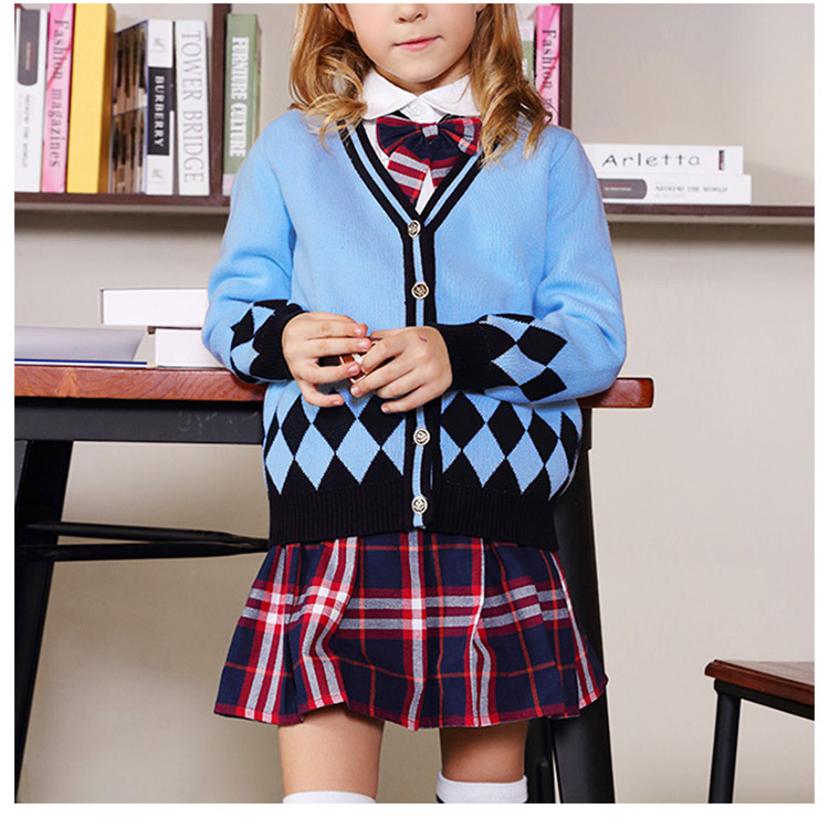 유행 초등 학생 제복 단 하나 브레스트 긴 소매 스웨터 한 벌을 주문 설계하십시오