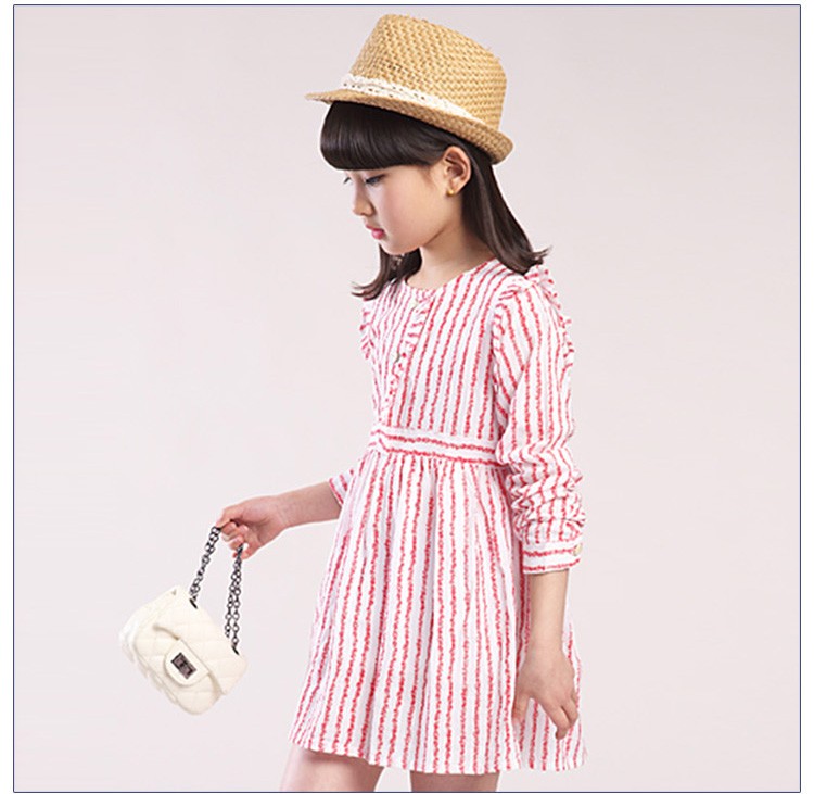 사용자 정의 디자인 여름 어린이 매일 옷 유행 긴 소매 소녀 줄무늬 A 라인 드레스