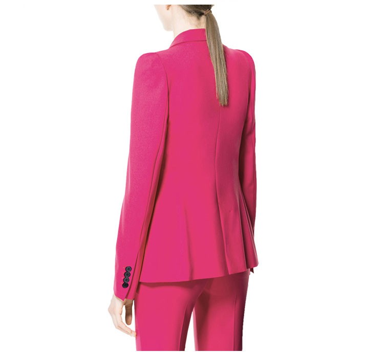 유행 단 하나 단추 분홍색 여자 긴 소매 V 목 블레이저 양복과 바지를 주문 설계하십시오