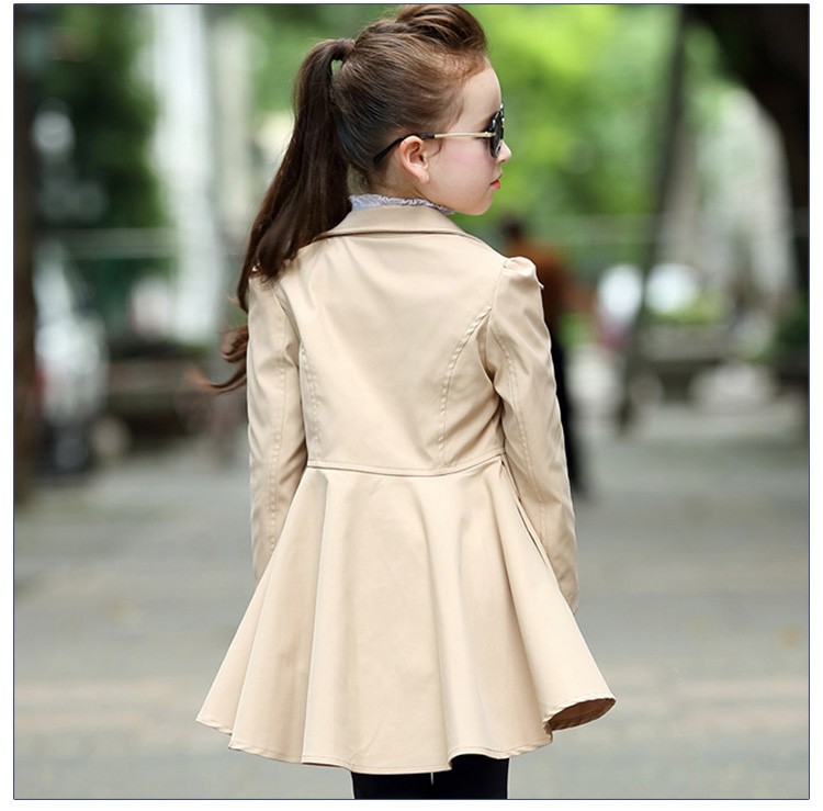 독특한 칼라 더블 브레스트 긴 소매 카키색 소녀 먼지 코트를 주문 디자인하십시오