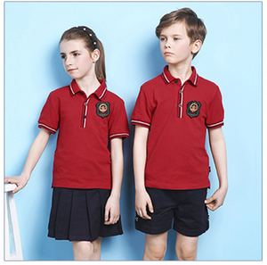 사용자 정의 디자인 2 조각 여름 어린이 학생 유니폼 반팔 폴로 셔츠와 반바지 