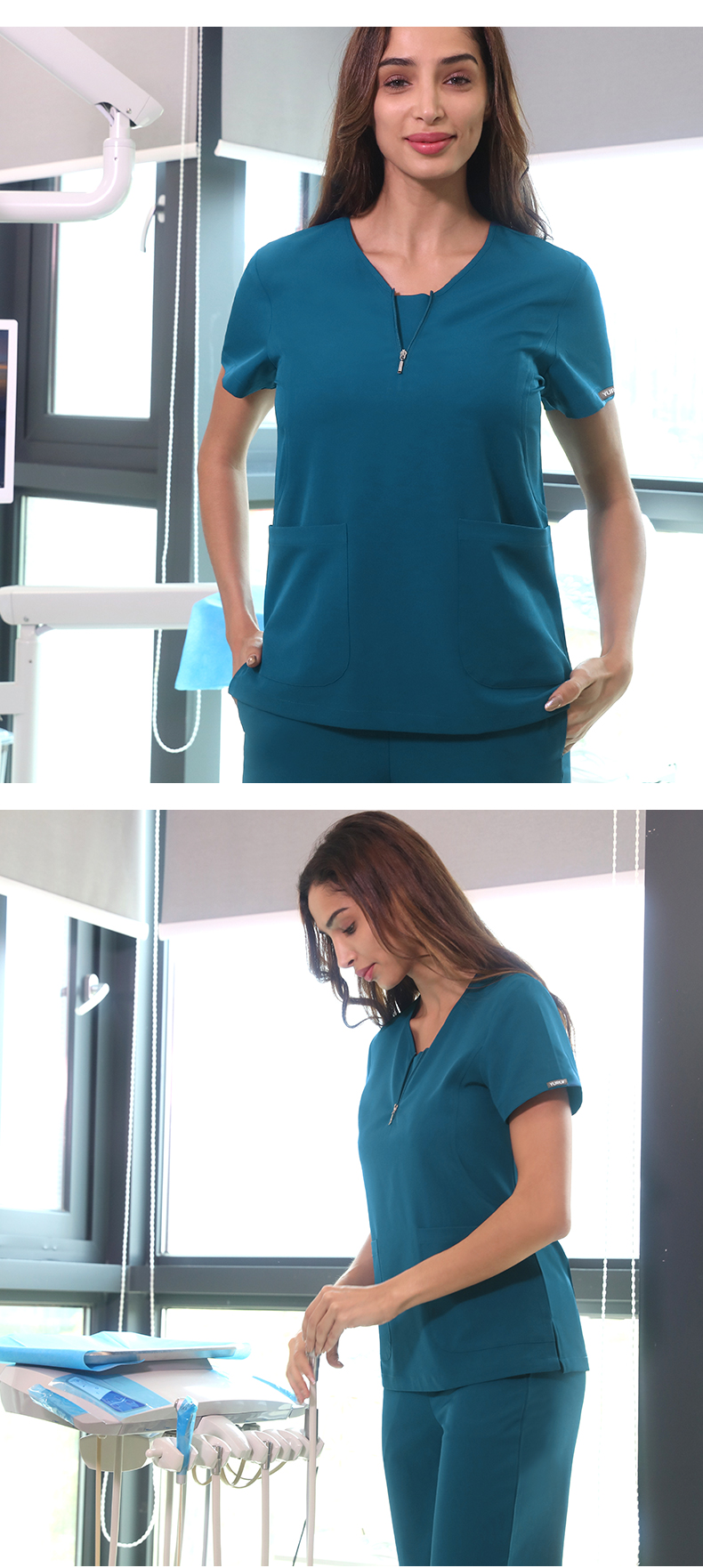현대 신식 간호사 유니폼 스크럽 옷 세트 작업복 스크럽 유니폼 정상 및 바지