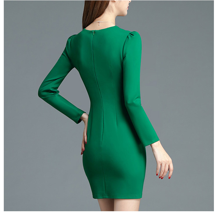 독특한 디자인 우아한 단색 긴 소매 무릎 길이 레이디 슬림 드레스와 벨트