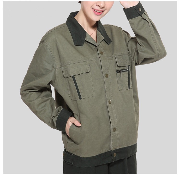 주머니가 있는 진한 녹색 긴 소매 남여 공용 작업복 공장 작업복 재킷을 주문 설계하십시오