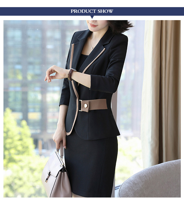 유행 독특한 벨트 디자인 흑인 여성 긴 소매 V 넥 블레이저
