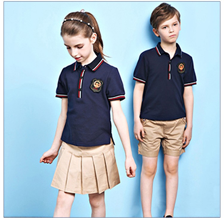 여름 네이비 블루 반팔 아동복 폴로 셔츠 학교 운동복 유니폼