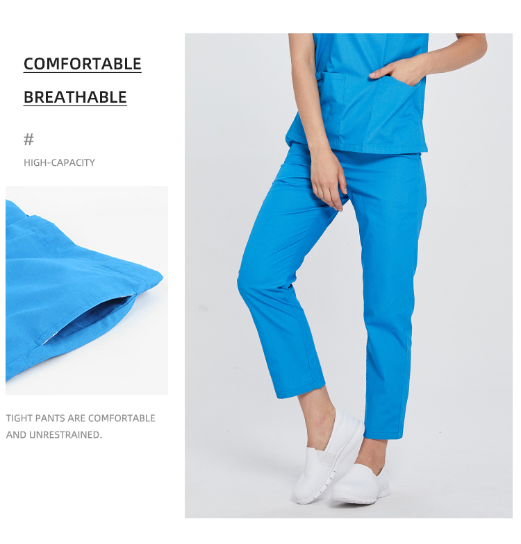 주문 V 목 유행 파란 간호사 제복은 간호사 제복 의료 스크럽 세트를 디자인합니다